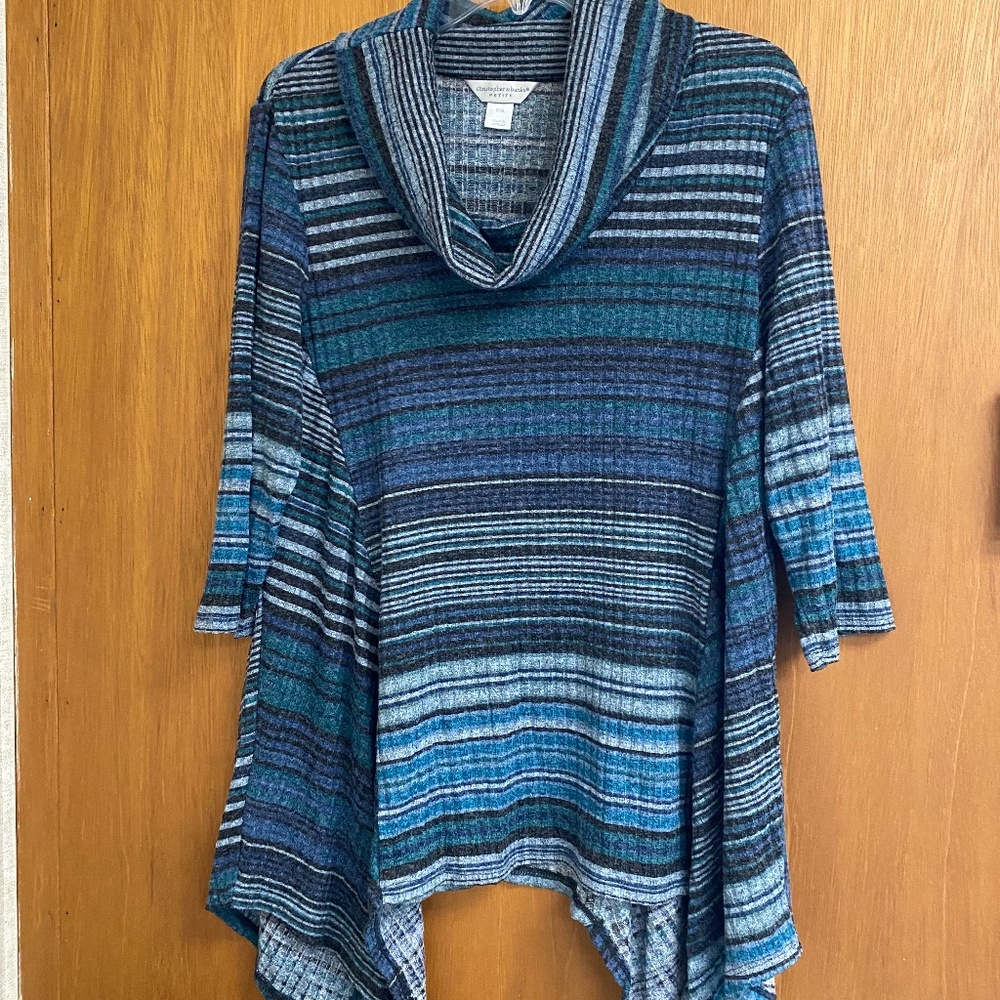 Christopher & Banks Teal & blue tunic with stripes. Size Petite XL